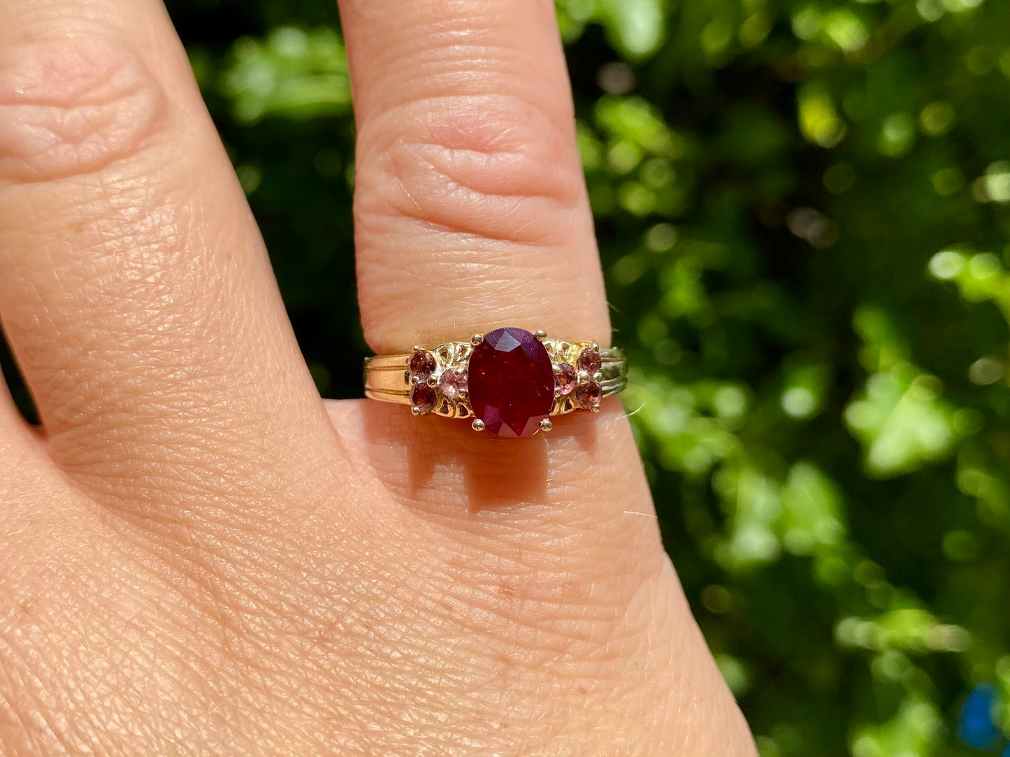 9ct Gold Ruby & Pink Tourmaline Ring