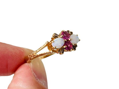 Vintage 9ct Gold Opal & Ruby Ring