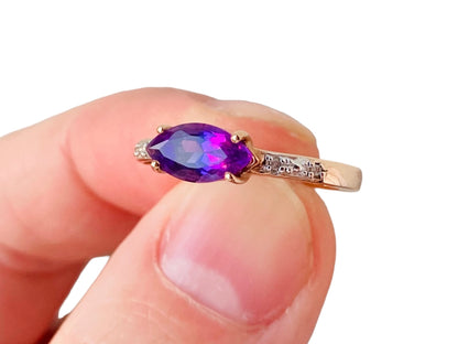 9ct Gold Amethyst & Diamond Ring