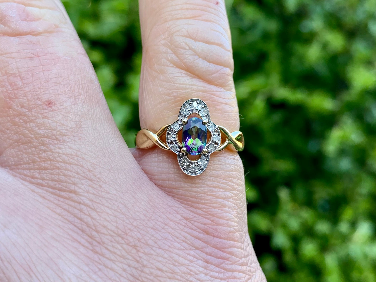 9ct Gold Mystic Topaz & Diamond Ring