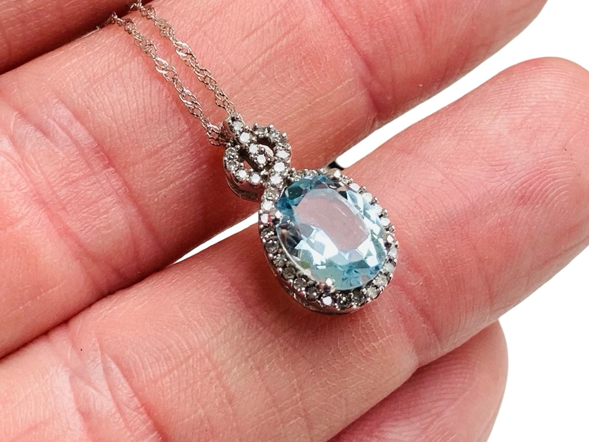 10ct Gold Aquamarine & Diamond Pendant with Necklace