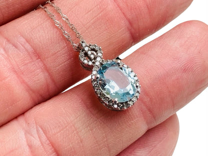 10ct Gold Aquamarine & Diamond Pendant with Necklace