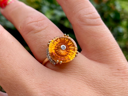 9ct Gold Padparadscha Quartz & Diamond Ring by Lehrer