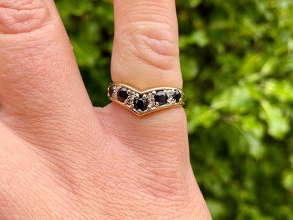 9ct Gold Sapphire & Diamond Wishbone Ring