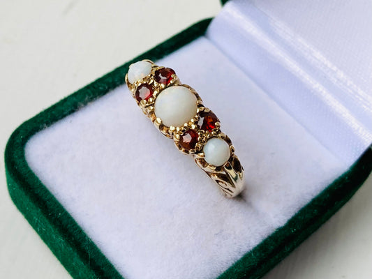 9ct Gold Opal & Garnet Ring