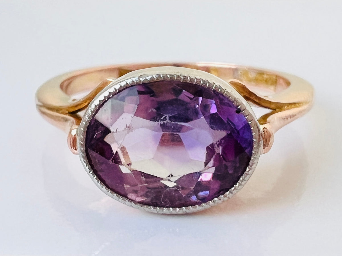 Antique 9ct Gold & Platinum Amethyst Ring