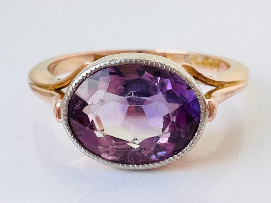 Antique 9ct Gold & Platinum Amethyst Ring