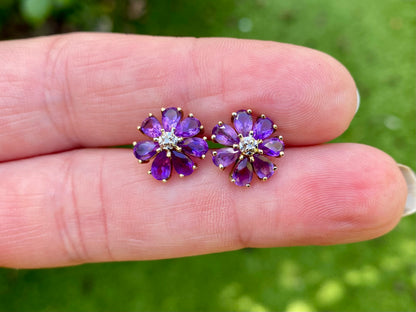 9ct Gold Amethyst & Diamond Earrings