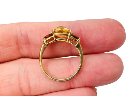 9ct Gold Citrine, Garnet & Diamond Ring