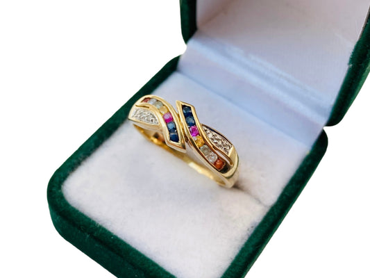 9ct Gold Multi Sapphire & Diamond Ring