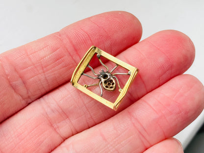 Antique Gold Enamel Spider Pendant