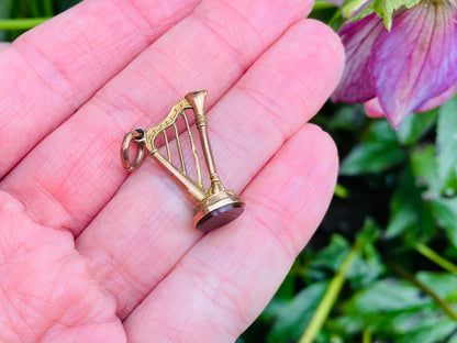 Antique 9ct Gold Harp Pendant / Charm