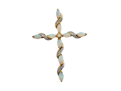 9ct Gold Opal & Diamond Cross Pendant