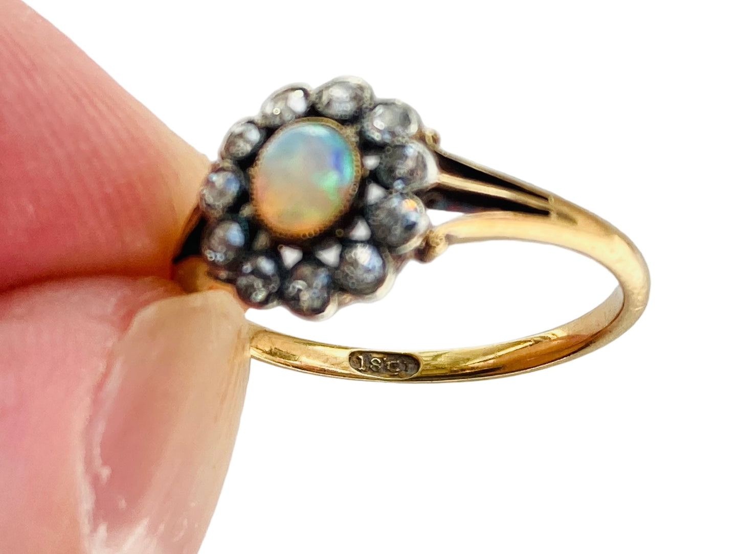 Antique 18ct Gold Opal & Diamond Ring