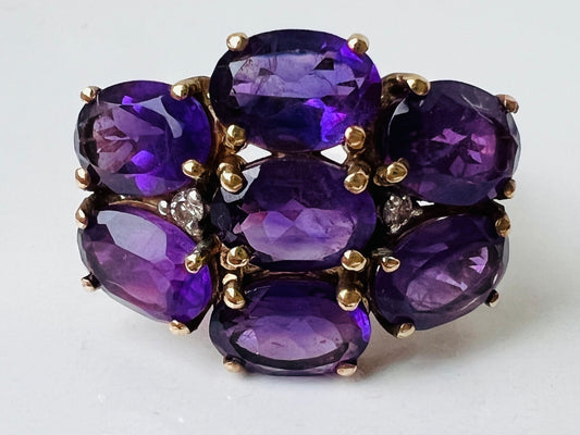 9ct Gold Amethyst & Diamond Ring