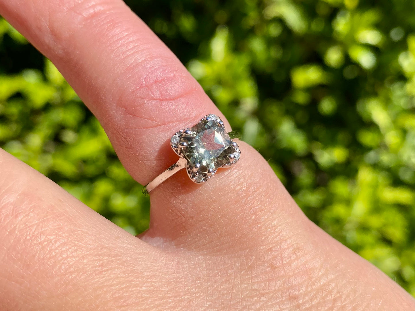 9ct Gold Prasiolite & Diamond Ring