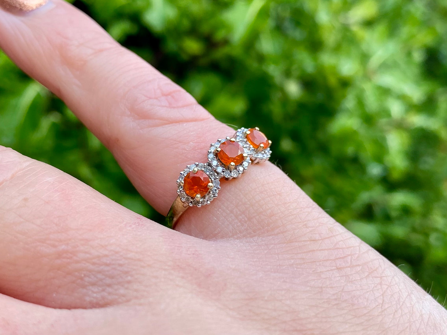 9ct Gold Fire Opal & Diamond Ring