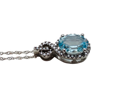 10ct Gold Aquamarine & Diamond Pendant with Necklace