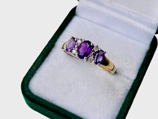 9ct Gold Amethyst & Diamond Ring