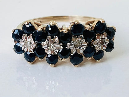 Vintage 9ct Gold Sapphire & Diamond Ring