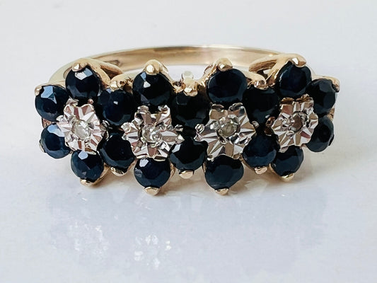 Vintage 9ct Gold Sapphire & Diamond Ring