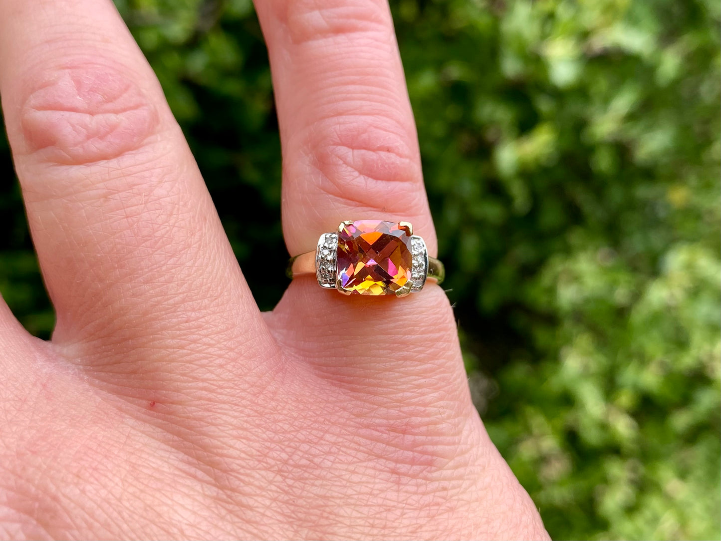 9ct Gold Mystic Topaz & Diamond Ring