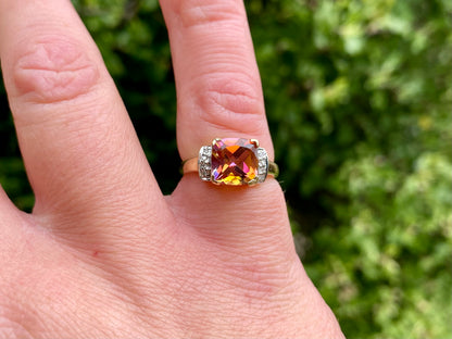 9ct Gold Mystic Topaz & Diamond Ring