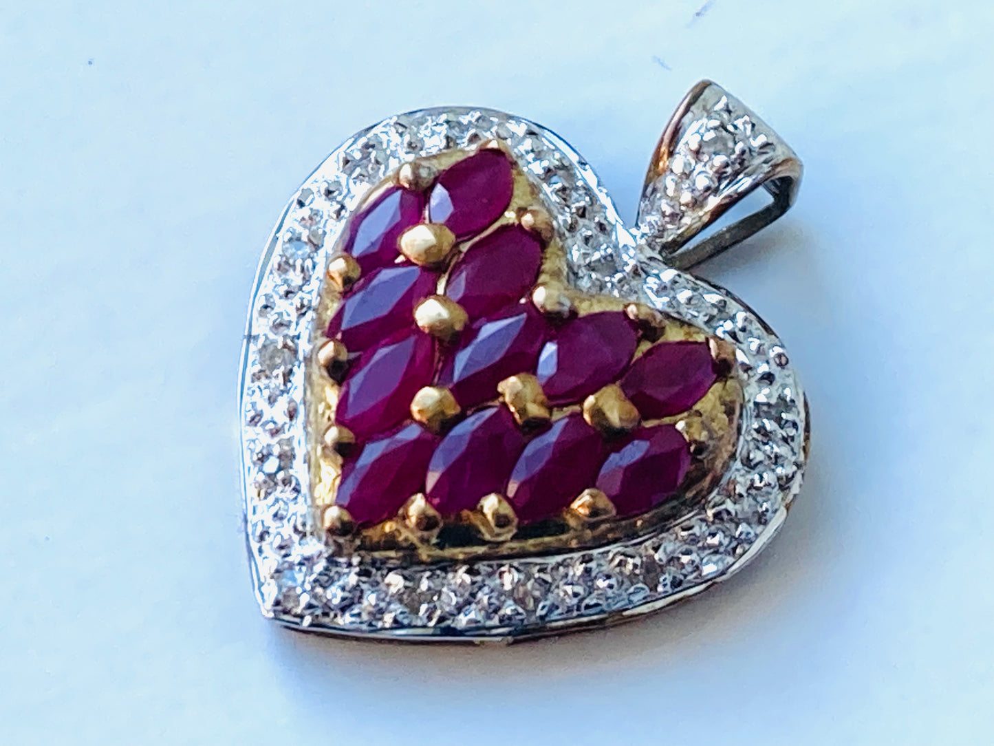 9ct Gold Ruby & Diamond Heart Pendant