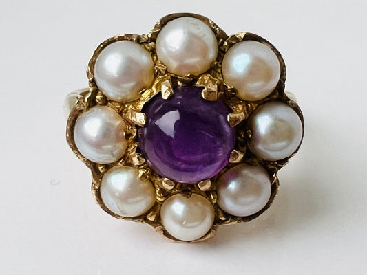 Vintage 9ct Gold Amethyst & Pearl Ring