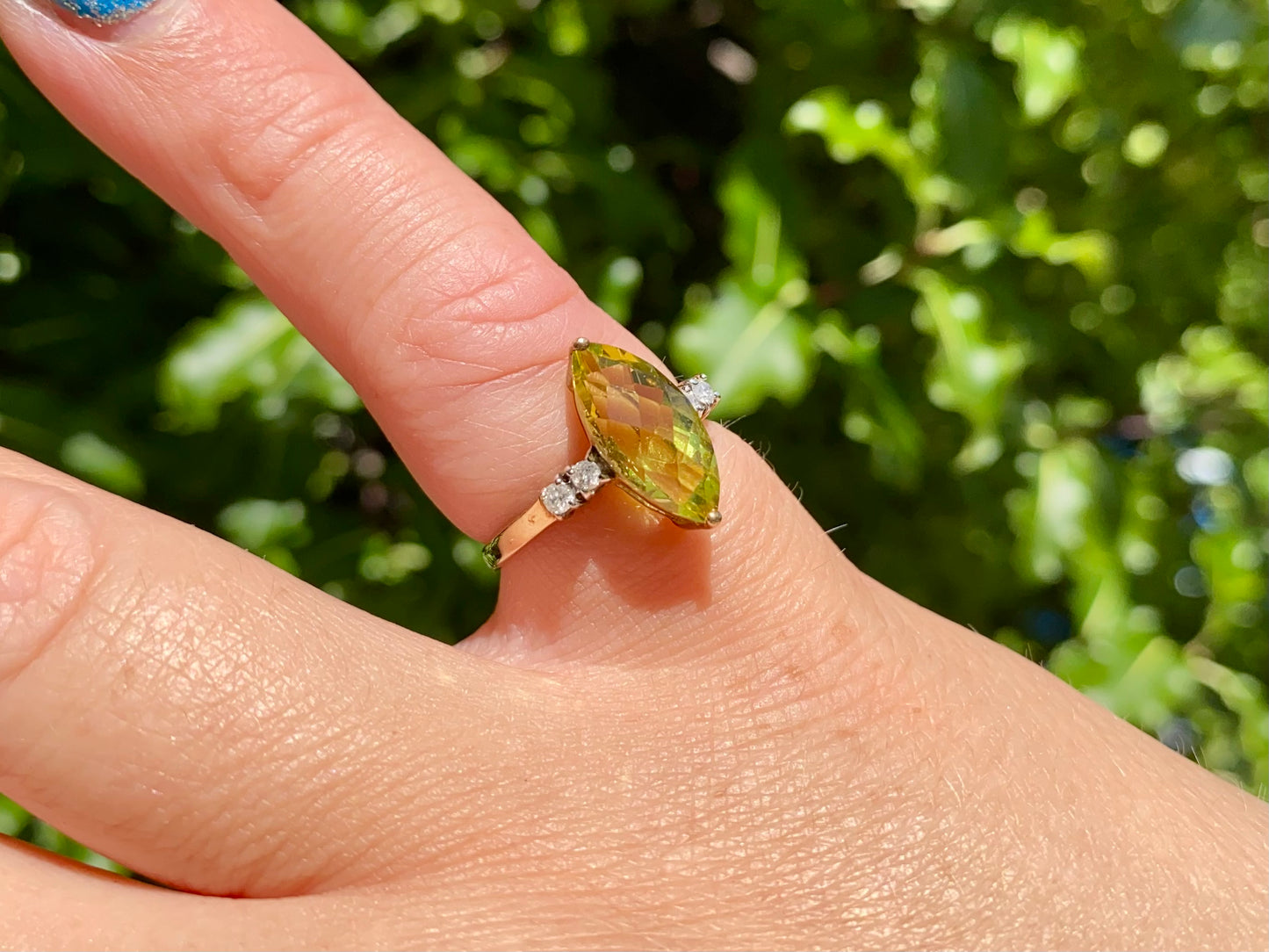 9ct Gold Lemon Quartz & Diamond Ring