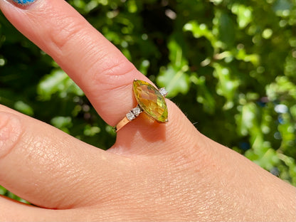 9ct Gold Lemon Quartz & Diamond Ring