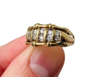 9ct Gold Diamond Bamboo Style Ring