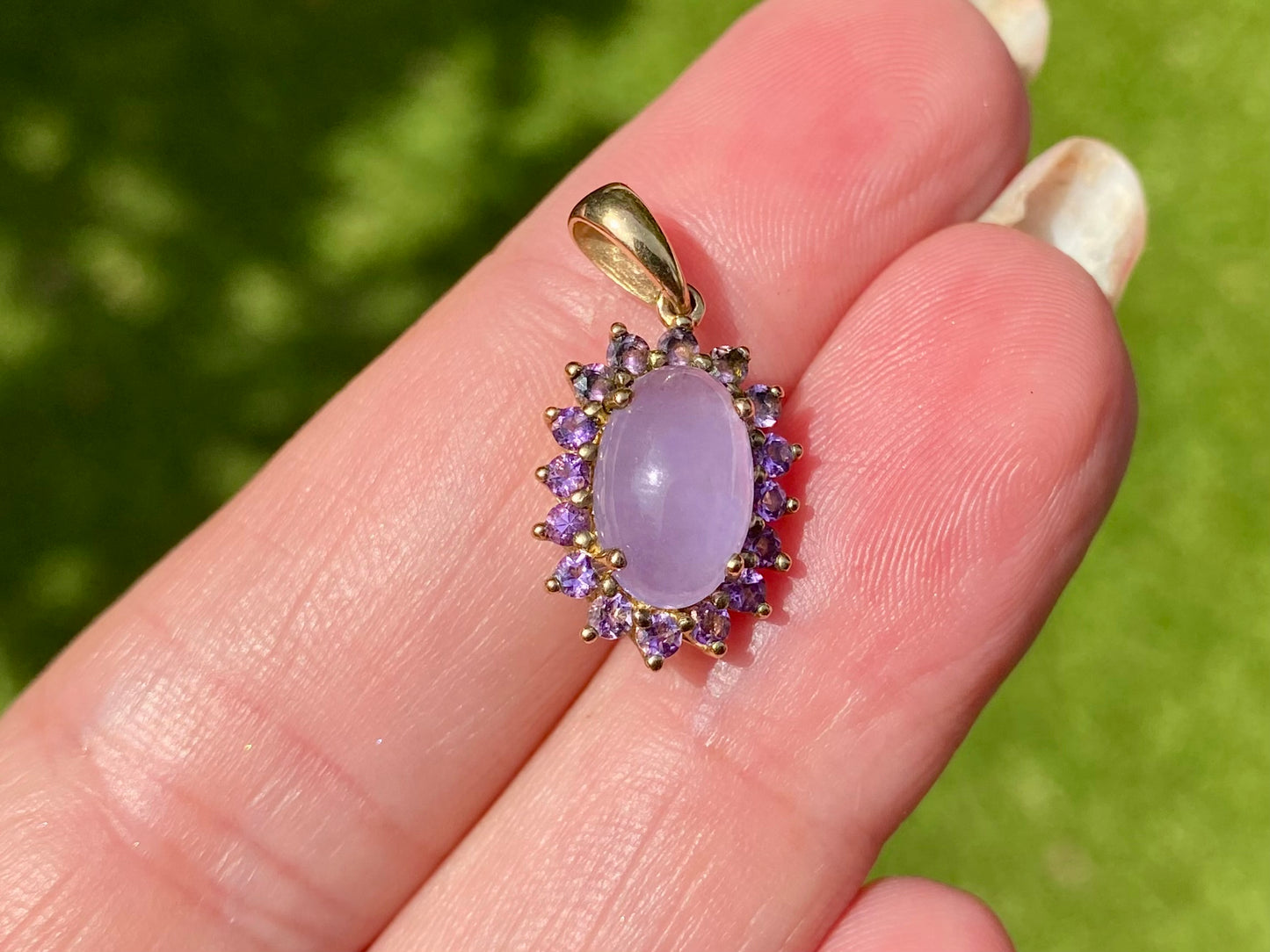 9ct Gold Lavender Jade & Amethyst Pendant