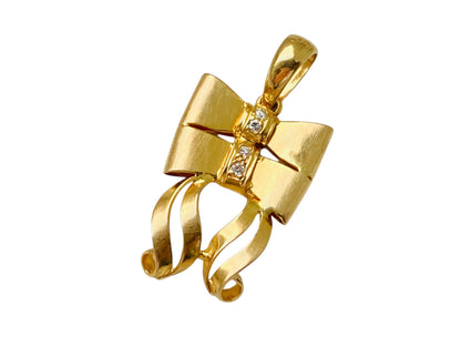 14ct Gold Double Bow Diamond Pendant