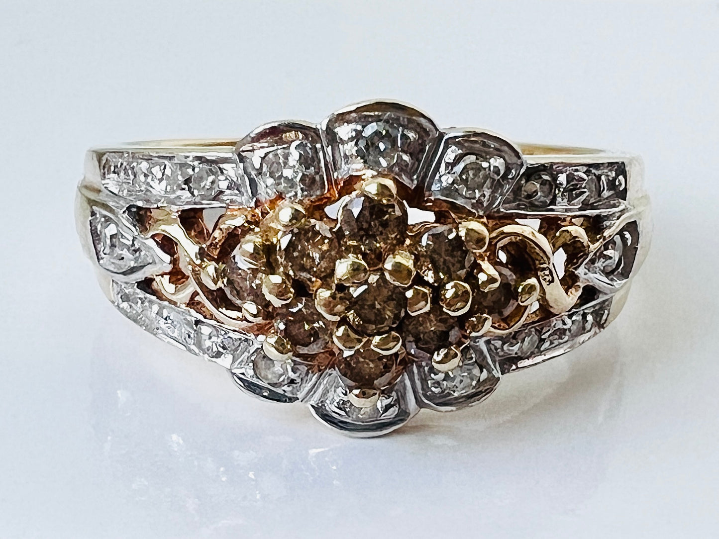 9ct Gold Champagne & White Diamond Ring