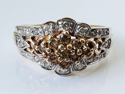 9ct Gold Champagne & White Diamond Ring