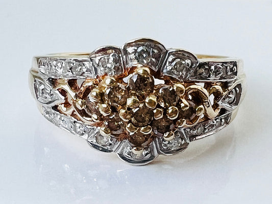 9ct Gold Champagne & White Diamond Ring