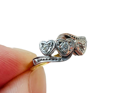 Antique 18ct Gold Three-Stone Diamond Heart Ring