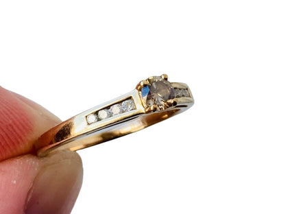 9ct Gold Champagne & White Diamond Ring