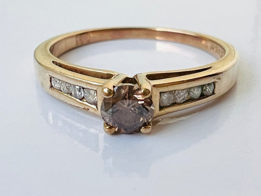 9ct Gold Champagne & White Diamond Ring