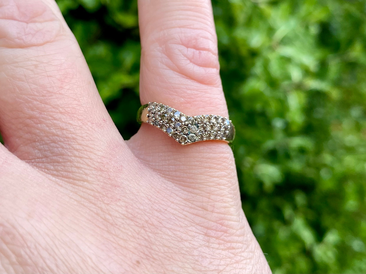 9ct Gold Champagne Diamond Wishbone Ring