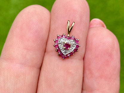 Vintage 9ct Gold Ruby & Diamond Pendant