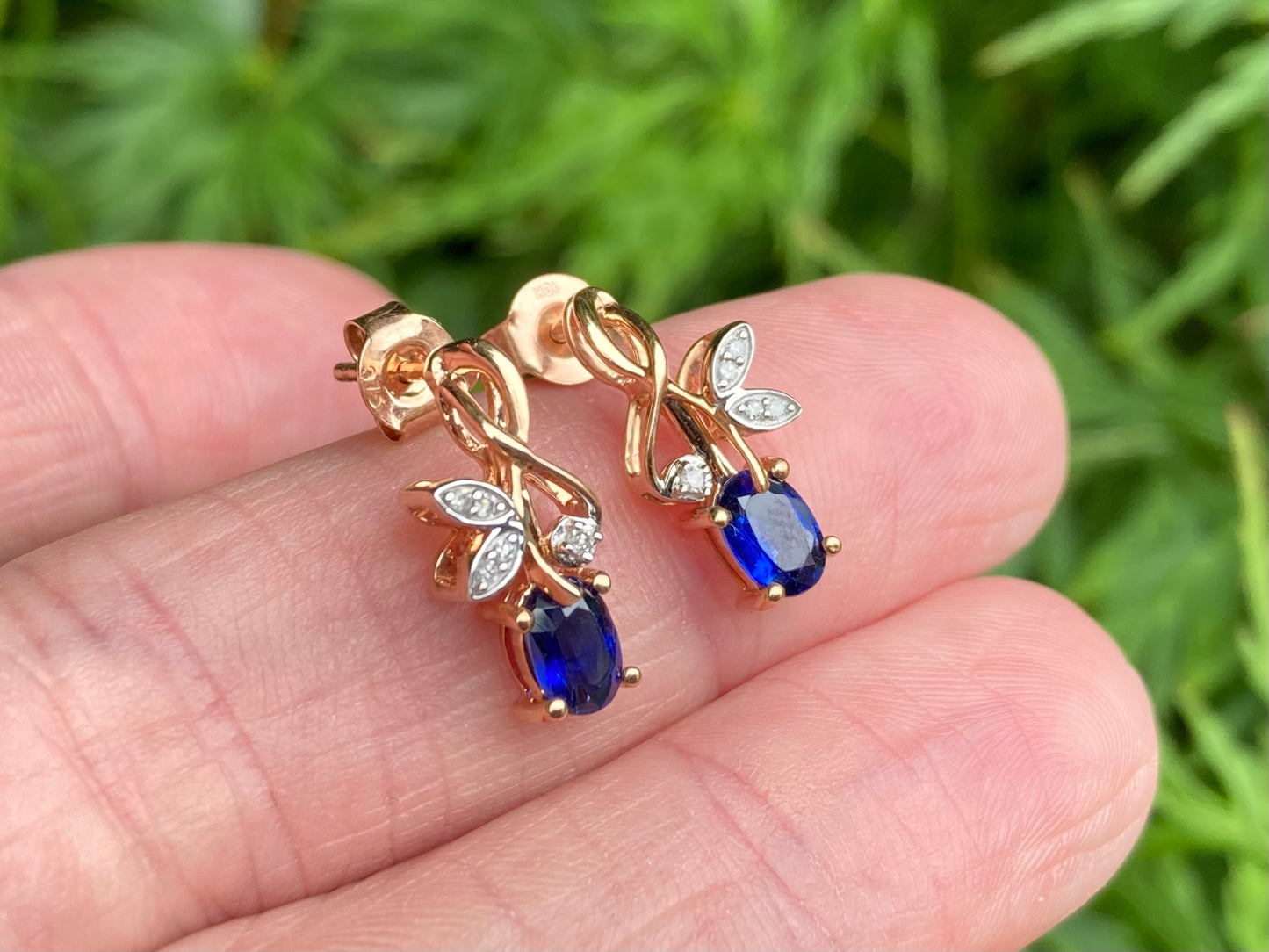 9ct Gold Synthetic Sapphire & Diamond Earrings