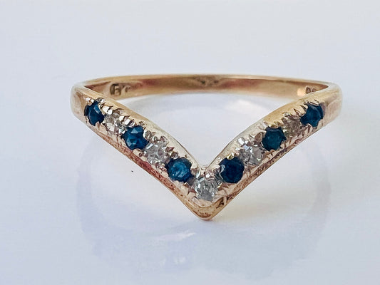 9ct Gold Sapphire & Diamond Wishbone Ring