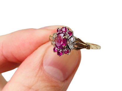 Vintage 9ct Gold Ruby & Diamond Ring