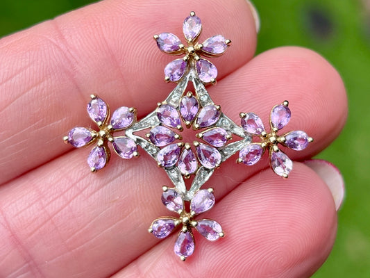 9ct Gold Amethyst & Diamond Pendant