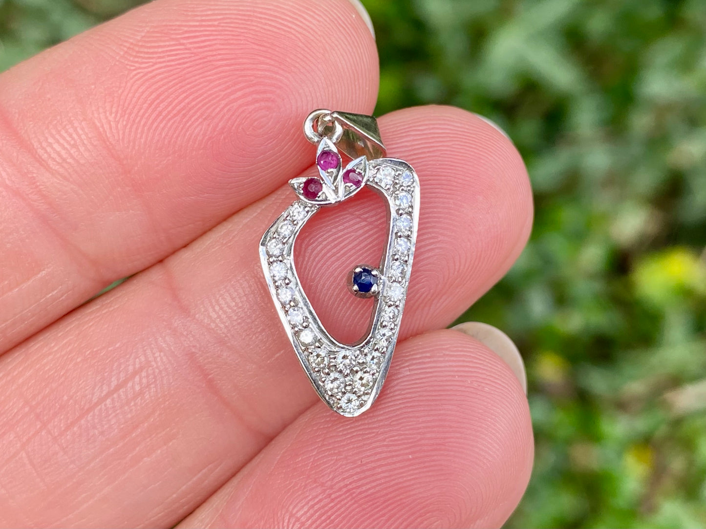 18ct Gold Diamond, Sapphire & Ruby Pendant