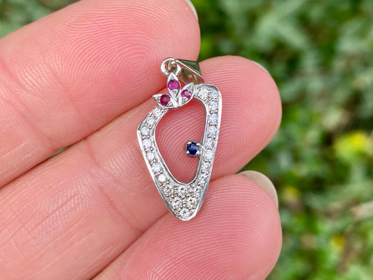 18ct Gold Diamond, Sapphire & Ruby Pendant