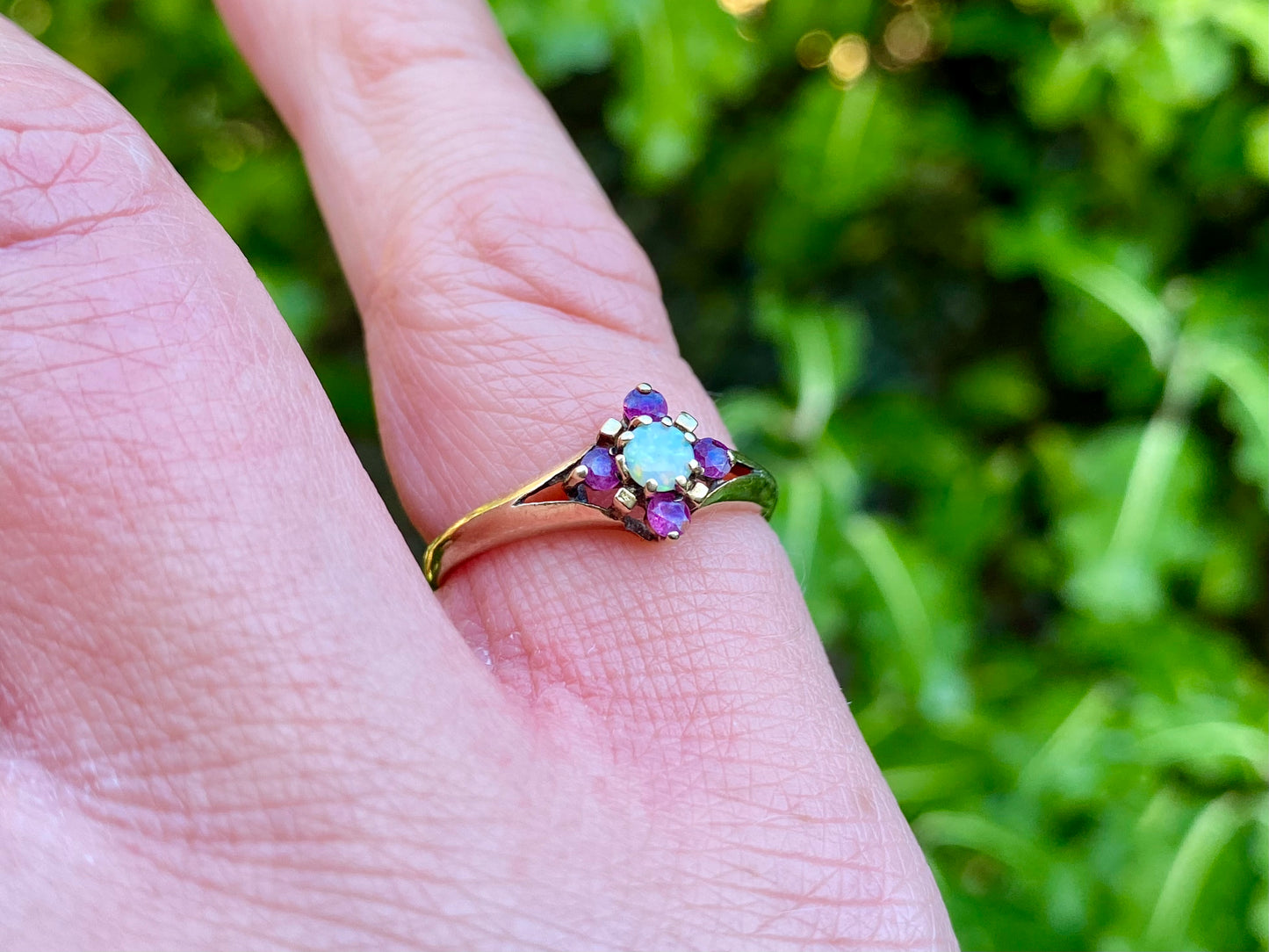 Vintage 9ct Gold Opal & Ruby Ring