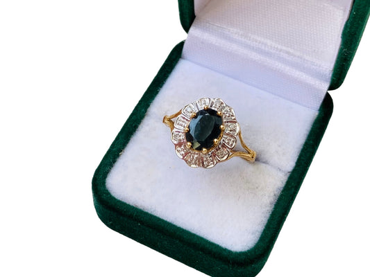 9ct Gold Sapphire & Diamond Cluster Ring